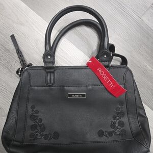 Rosetti Black Satchel with Floral Design